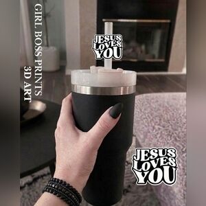 3d Printed Jesus Loves You  Straw Topper ( Cup Not Included  )